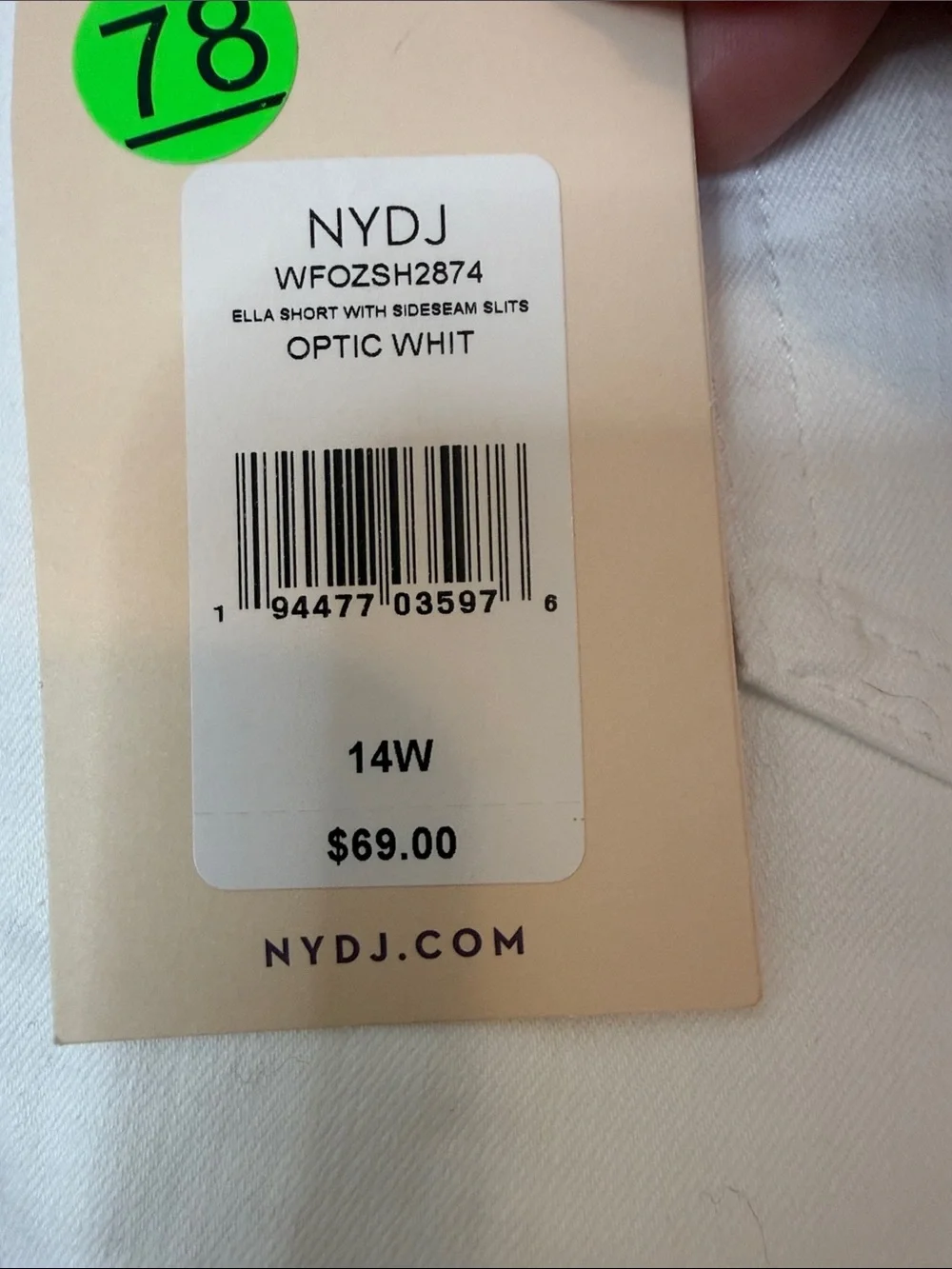 NYDJ Ella Shorts with Side Slits Optic White Size 14W